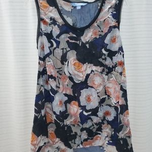 Simply Vera: small dressy flowered tank top. Multi-colored grey, white, blue, or